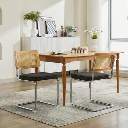 Set of 2 Black Cane Back Cantilever Dining Chairs, Velvet Upholstered Chrome Double Steel Pipe Base 360 LBS Capacity