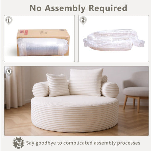 White Round Memory-Foam Sofa-Bed,Cloud Couch with 3 Pillows