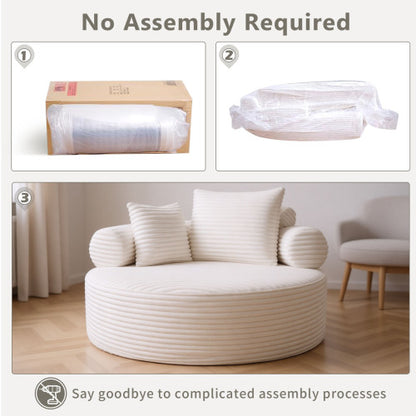 White Round Memory-Foam Sofa-Bed,Cloud Couch with 3 Pillows