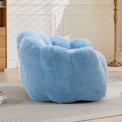Blue Lotus-Shape Compression Bean Bag Sofa with Pull Ring, No Assembly