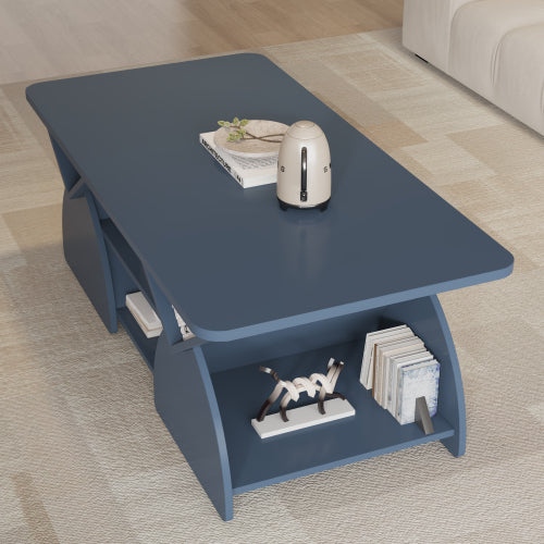 47.24 Inch Rectangular Storage Coffee Table with Rounded Corners, Blue