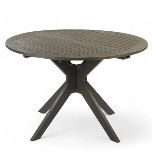 Stanford Outdoor Round Acacia Wood Dining Table with X Base, Gray Finish