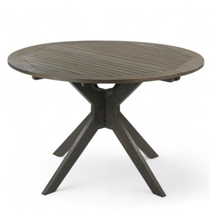Stanford Outdoor Round Acacia Wood Dining Table with X Base, Gray Finish