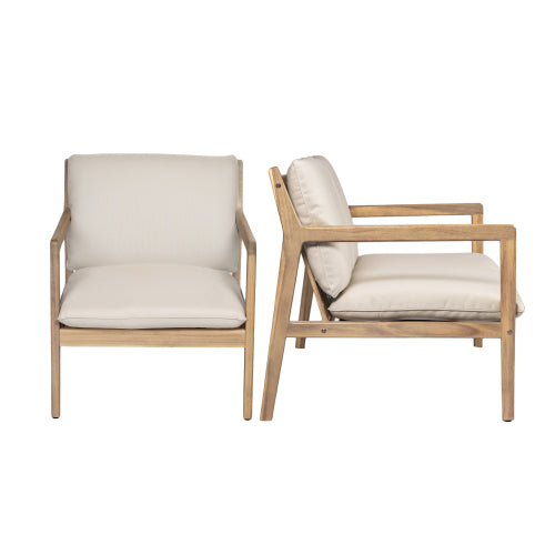 Outdoor Acacia Wood Armchair, Set of 2, Patio Club Chair with Cushions, Light Teak