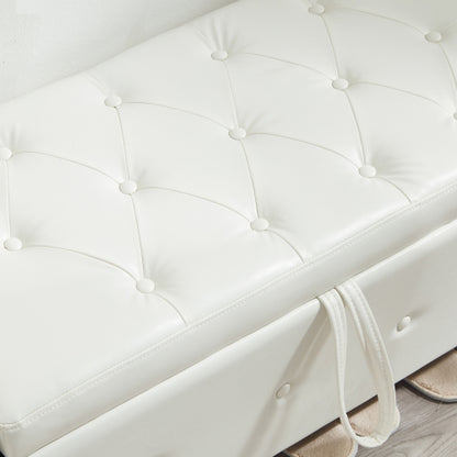48'' Storage Ottoman Bench Tufted Faux Leather Upholstered Bench Ivory White