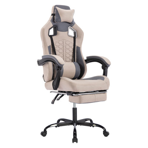 Gaming Chair with Massage,Ergonomic PC Gaming Chair with Footrest Comfortable Headrest and Lumbar Support,High Back PVC Leather,300LBS (Grey)