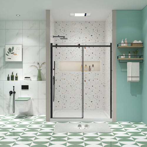 Glass shower door, sliding door, with 5/16" tempered glass and Matted Black finish 6074