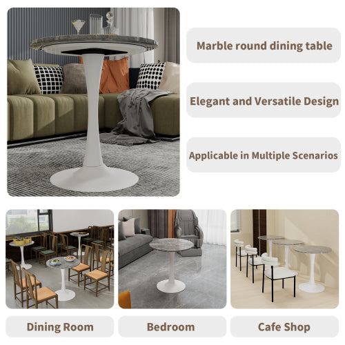 27.6inch  Round Dark Gray Marble Vein Coffee Table