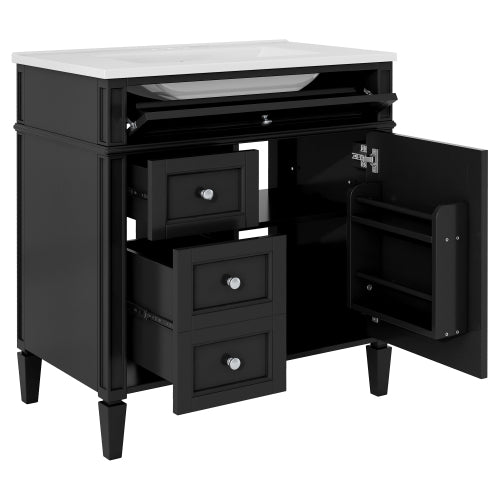 30'' Bathroom Vanity with Top Sink, Modern Bathroom Storage Cabinet with 2 Drawers and a Tip-out Drawer, Single Sink Bathroom Vanity