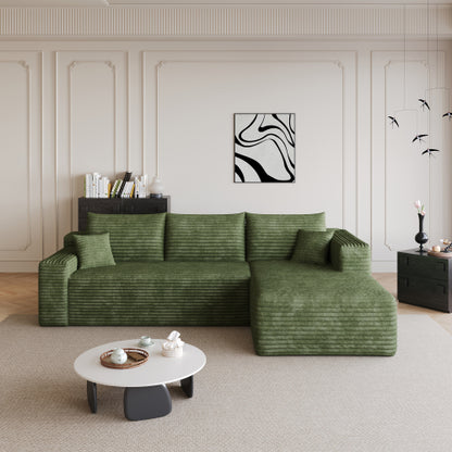 95 inch  Green Plush Corduroy U-Shaped Cloud Modular Sofa, No Assembly