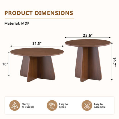 2-Piece Round Nesting Coffee Table Set with Crisscross Legs