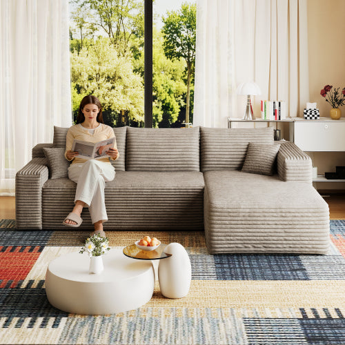 95 inch  Camel Plush Corduroy U-Shape Cloud Modular Sectional Sofa, No Assembly