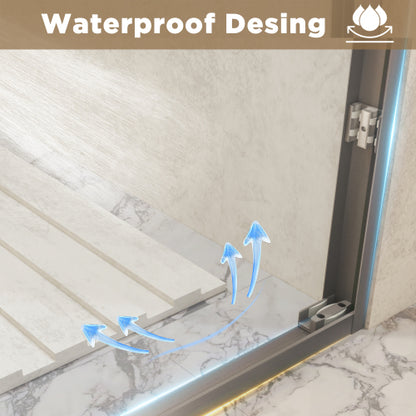 50-54 " x 72" Tempered Glass with Explosion Proof Film, Aluminum Frame Double Sliding Shower Door, "1/4 (6 mm), Stainless Steel handle,Brushed Nickel