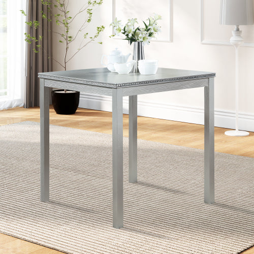 Square Counter Height Table with Crystal Inlay, Silver Grey