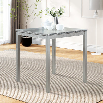 Square Counter Height Table with Crystal Inlay, Silver Grey