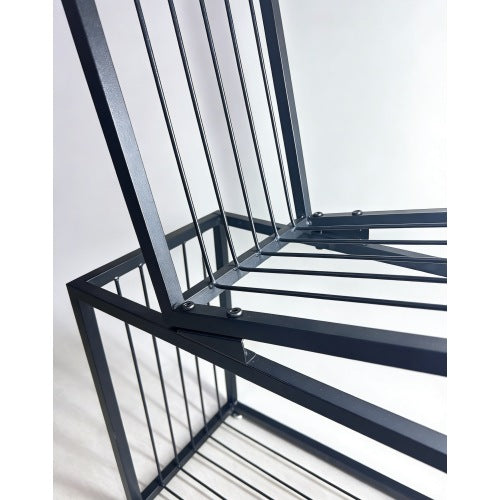 Black 5-Tier Geometric Metal Bookshelf Modern Slanted Design Space-Saving Living Room Office Storage Rack