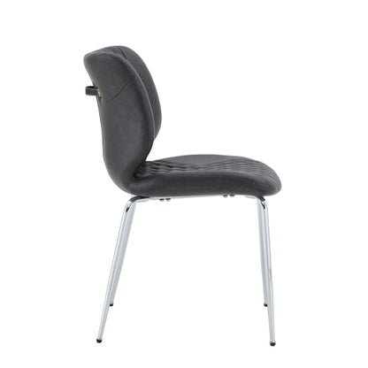 Set of 2 Dark Gray Crazy Horse Oil Wax Leather Dining Chairs, Electroplated Metal Leg Diamond Tuft High Back Chairs
