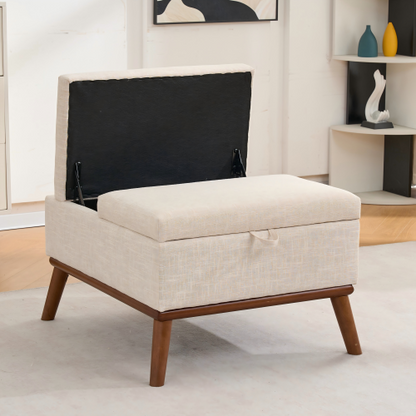 31 inch Beige Mid-Century Modern Rectangle Storage Ottoman, High Leg Lift-Top Coffee Table for Living Room Office