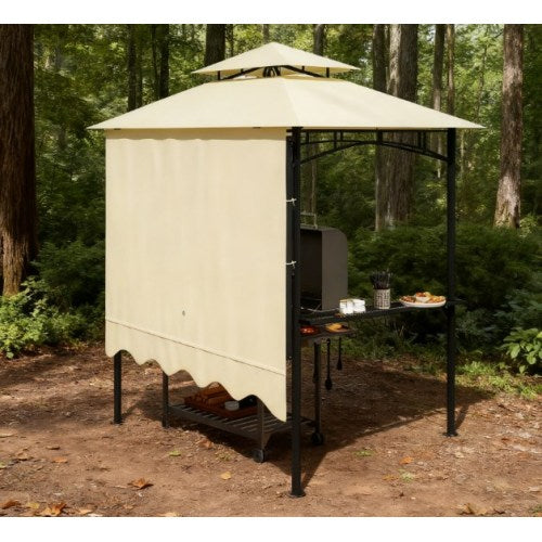 Convenient Barbecue Gazebo Shelter,Outdoor Grill Gazebo,with Side Awning,Side Shelves and Hooks