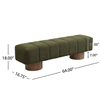 Upholstered Dining Bench for Dining Room, No-Assembly End of Bed Entryway Bench Ottoman for Bedroom Living Room, Green Boucle Fabric, 300 LBS Weight Capacity