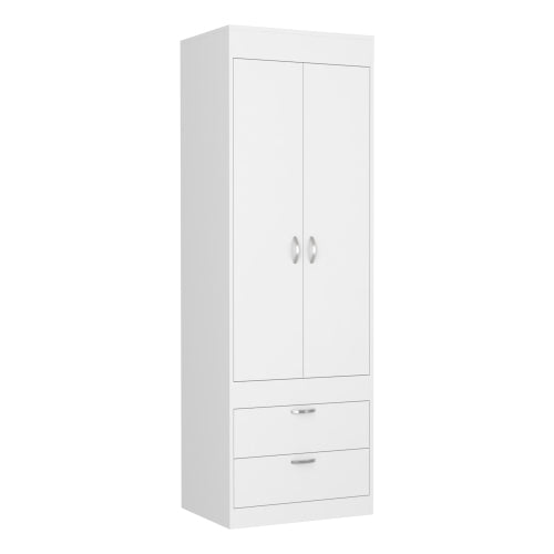 Armoire 70H", Double Door Cabinet, Two Drawers, Metal Handles, Rod, White
