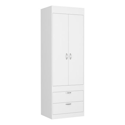 Armoire 70H", Double Door Cabinet, Two Drawers, Metal Handles, Rod, White