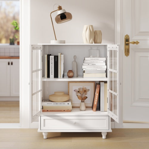 White Modern Tempered Glass Door Buffet Cabinet Home Storage Sideboard