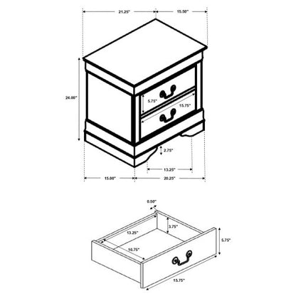 Cappuccino 2-Drawer Nightstand with Bail Handles
