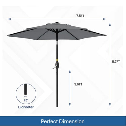 7.5 Feet Gray Market Umbrella with Crank Lift & Tilt. UV-Resistant Canopy for Pool, Backyard & Patio (Without base)