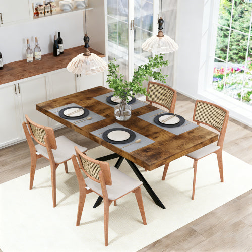 55-70 Inch Extendable Dining Table with Storage Box, Retro Brown