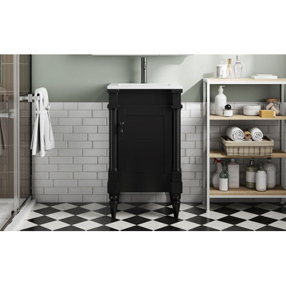 18-Inch Modern Bathroom Vanity with Sink, Modern Bathroom Storage Cabinet with Door, Freestanding Small Space Bathroom Cabinet, Single Sink Cabinet with Adjustable Shelf, Black