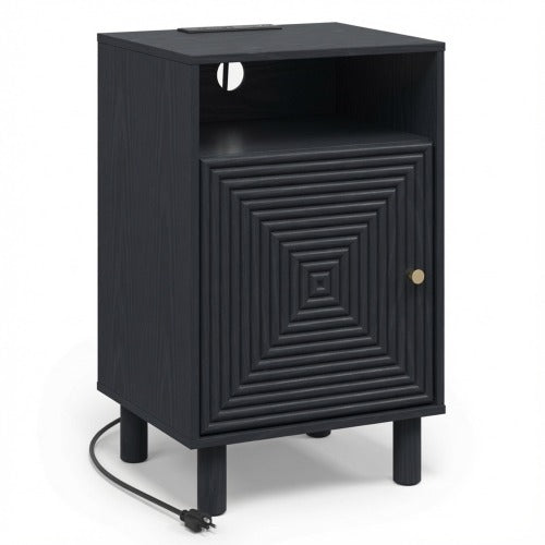 Set of 2 Black Nightstands with Charging Station, 15.7inch¡Á15.7inch¡Á24.4inchH