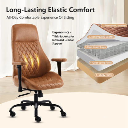 Home Office Desk Chair High Back Office Rubber Casters Ergonomic Computer Chair with Lumbar Support Adjustable Height Rolling Swivel Chair Executive Task Armrests, Brown Leather