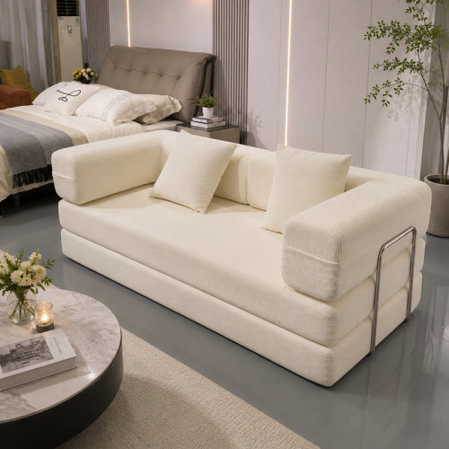 Multi-Purpose Convertible Fine-Striped Corduroy 2-Seater Sofa Bed, Wide-Body Pure Sponge Compression Sofa