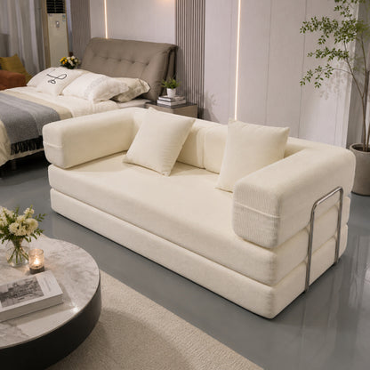 Multi-Purpose Convertible Fine-Striped Corduroy 2-Seater Sofa Bed, Wide-Body Pure Sponge Compression Sofa