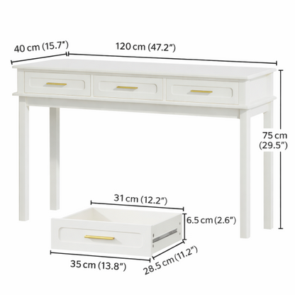 Cream White Vanity Desk with 3 Drawers, Modern Makeup or Writing Desk, Multipurpose Dressing Table for Bedroom, No Mirror Included