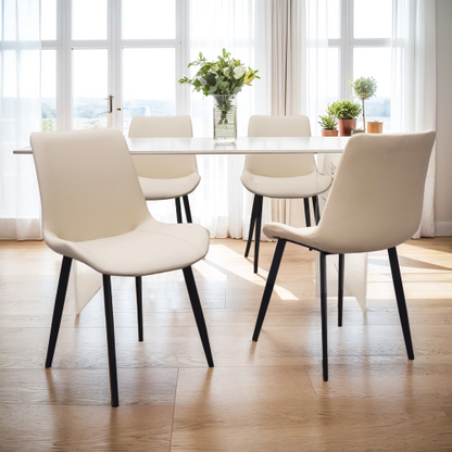 Set of 2 Beige Suede-Style PU Dining Chairs, Reinforced Metal Leg Modern Upholstered Side Chairs