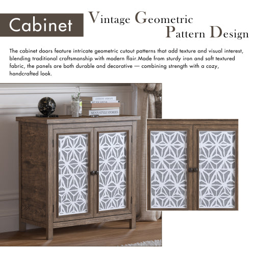Rustic Wood Storage Cabinet with Metal Linen Doors