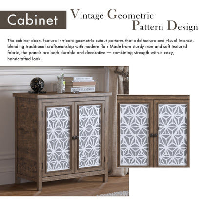 Rustic Wood Storage Cabinet with Metal Linen Doors