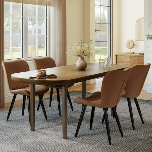 Set of 2 Modern Faux Leather Dining Chairs, Armless PU Leather Chairs with Brushed Metal Legs
