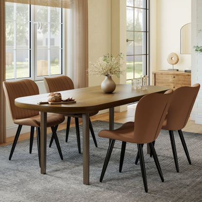 Set of 2 Modern Faux Leather Dining Chairs, Armless PU Leather Chairs with Brushed Metal Legs