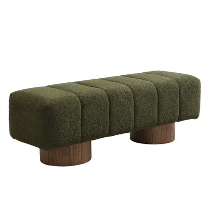 Upholstered Dining Bench for Dining Room, No-Assembly End of Bed Entryway Bench Ottoman for Bedroom Living Room, Green Boucle Fabric, Leg 300 LBS Weight Capacity