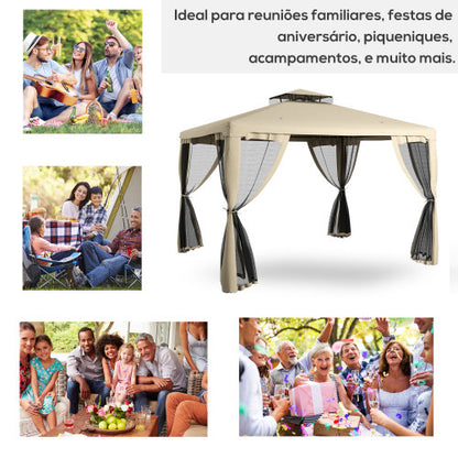 Outsunny 9.6' x 11.6' Patio Gazebo, Outdoor Canopy Shelter with 2-Tier Roof and Netting, Steel Frame for Garden, Lawn, Backyard, and Deck, Taupe