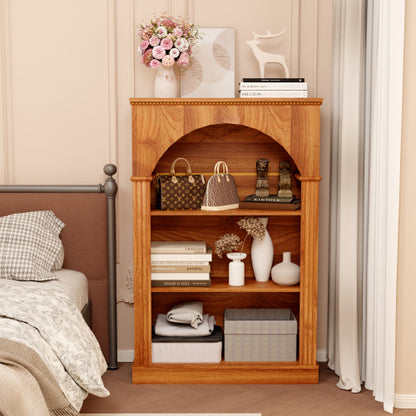 Light Walnut 3-Tier Arched Open Bookshelf Beaded Trim Eco-Friendly Wood Living Room Hallway Display Shelf