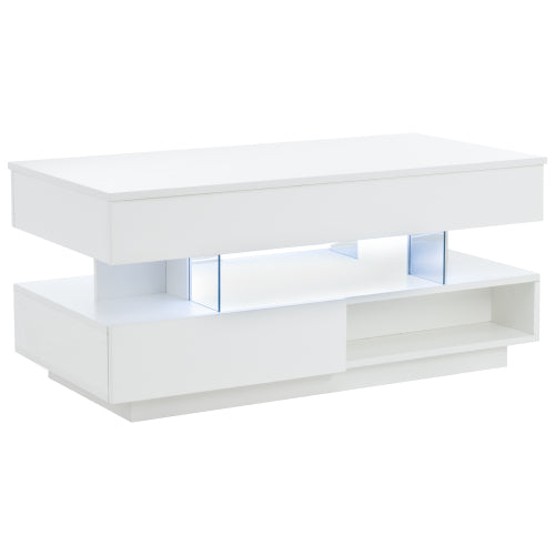 39.3inch  Lift Top Coffee Table with LED Lights, White