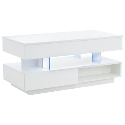 39.3inch  Lift Top Coffee Table with LED Lights, White