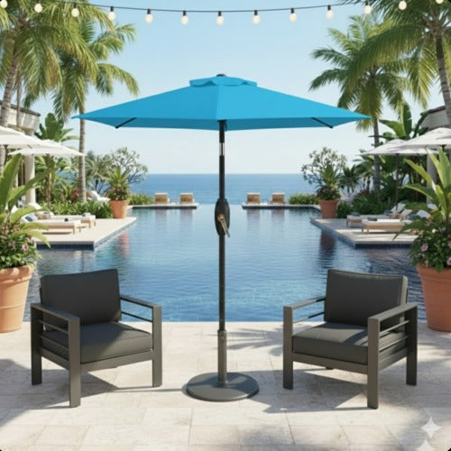 7.5 Feet Blue Market Umbrella with Crank Lift & Tilt. UV-Resistant Canopy for Pool, Backyard & Patio (Without base)