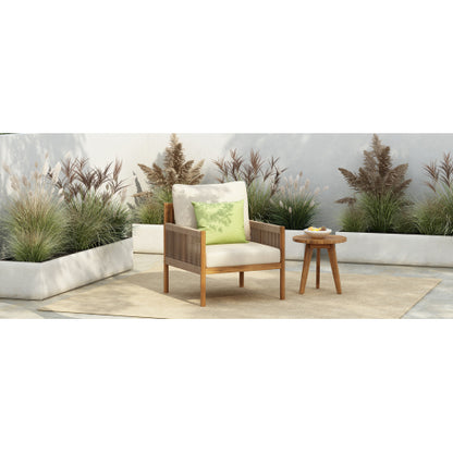 Modern Outdoor Woven Lounge Chair with Solid Wood Frame and Comfortable Polyester Cushions, Perfect for Patio, Garden, or Balcony