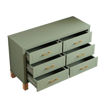 Sage Green 6-Drawer Modern Solid Wood Frame Bedroom Storage Dresser