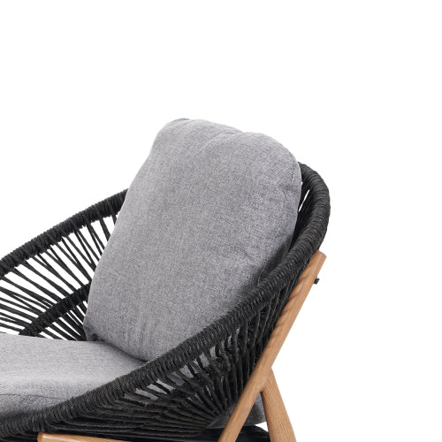 Cyril Outdoor Wicker Papasan Style Lounge Chair, Dark Grey Wicker with Grey Cushion
